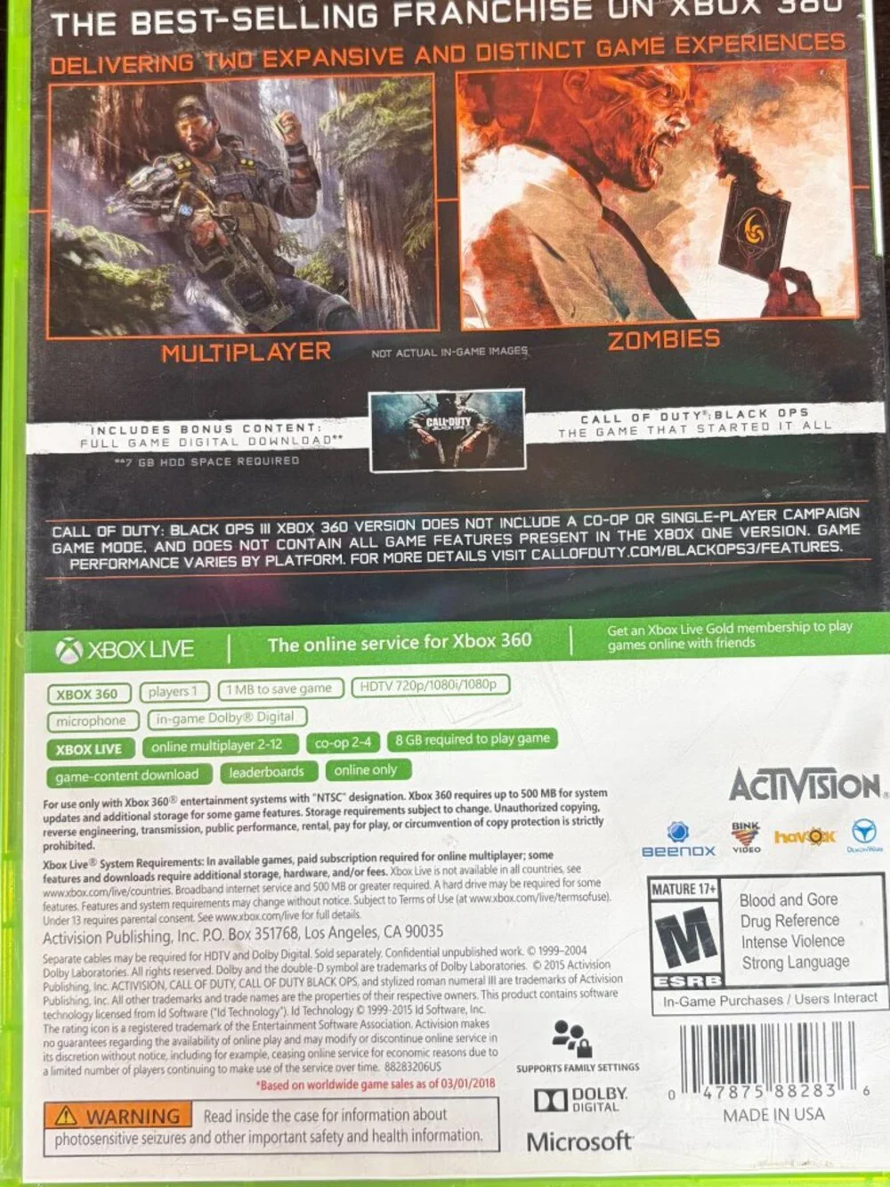 Call of Duty: Black Ops III (Microsoft Xbox 360, 2015)